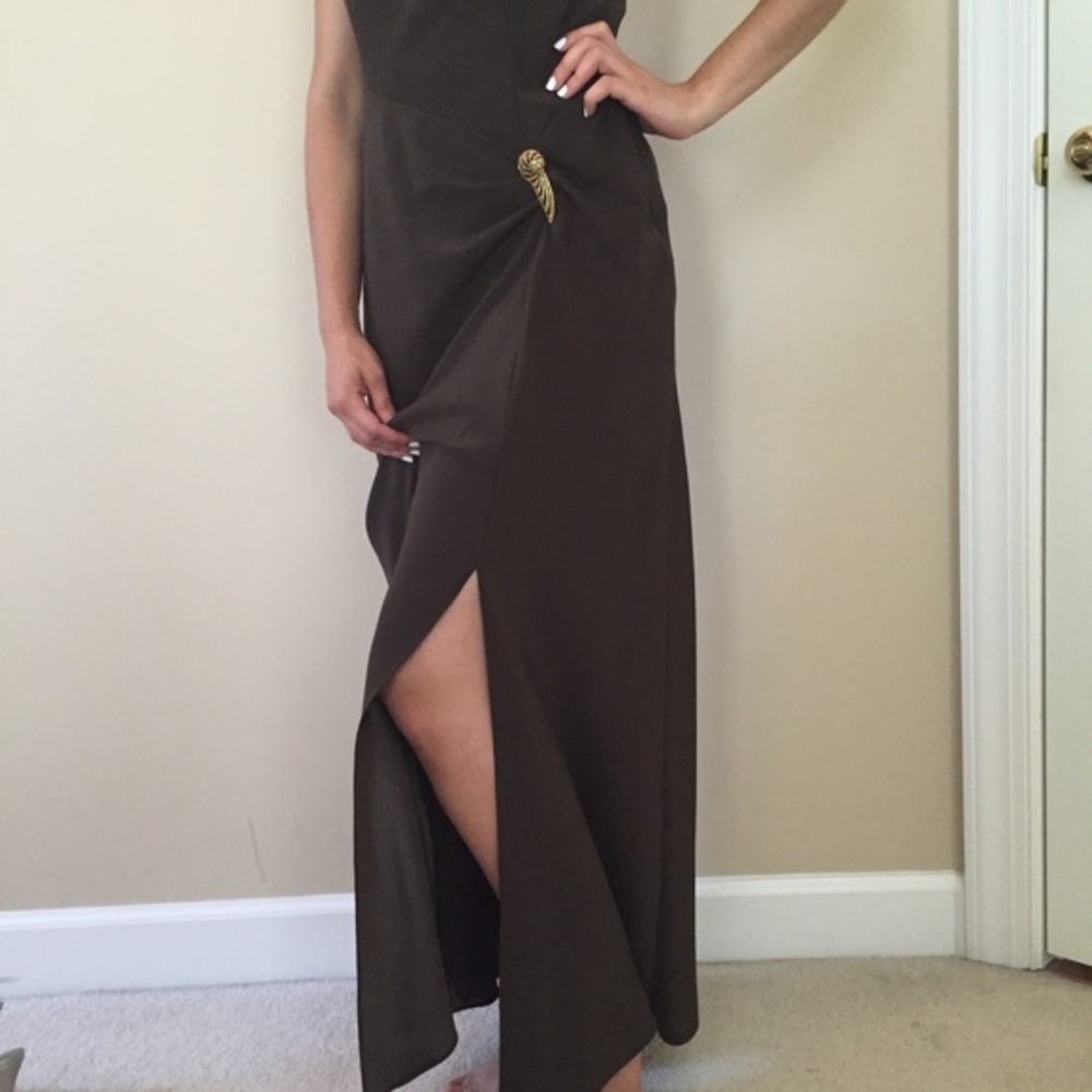 NWT-Talbots Brown One Shoulder Side Slit Gown. New, classy chic ! - Picture 3 of 4